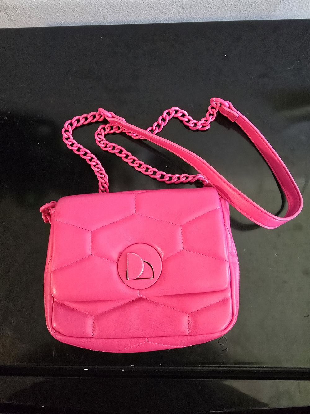 Kids Quilted Chain Shoulder Bag - Hot Pink